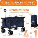 40" L Collapsible Wagon Cart Foldable, 500lbs Weight Capacity 250L Heavy Duty Folding Beach Wagons with Big All-Terrain Wheels, Utility Carts for Groceries, Shopping, Camping, Sports - Blue