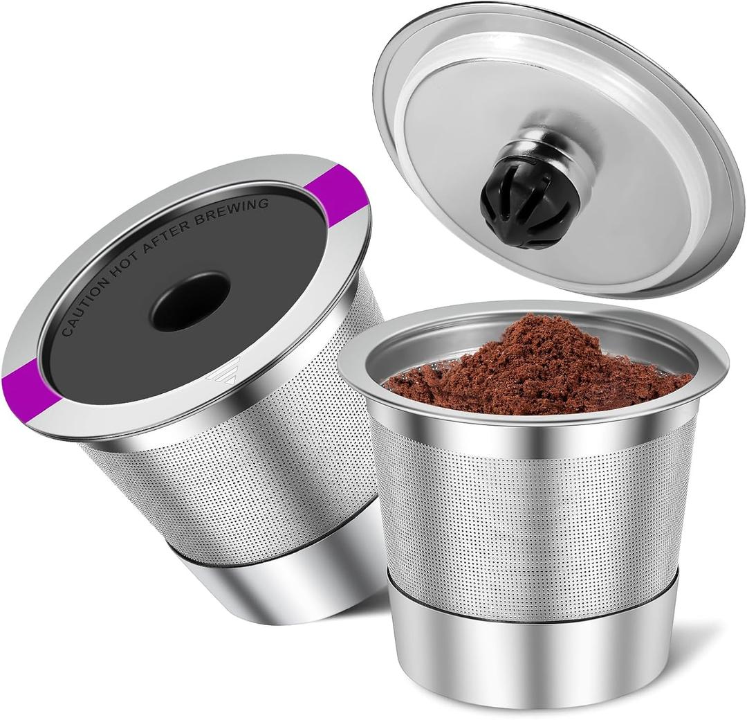 Reusable K Cups and Coffee Pods,Universal stainless steel k Cups for Keurig 2.0 and 1.0 Coffee Makers machine (2)