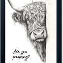 Funny Highland Cow Bathroom Wall Art - Rustic Farmhouse Wall Decor with Humorous Are You Pooping Canvas Print, Cute Animal Canvas Art for Restroom - Black Framed Cow Pictures Wall Decor Ready to Hang 8"x10"