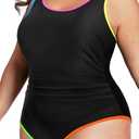 Daci Women Plus Size One Piece Swimsuit Athletic Tummy Control Ruched Bathing Suit with U-Back, 16W