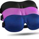 LKY DIGITAL Sleep Mask for Side Sleeper 3 Pack, Blackout 3D Eye Mask for Sleeping, Night Blindfold for Men Women (Black & Blue & Purple)