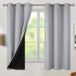 BGment Thermal Insulated 100% Blackout Curtains for Bedroom with Black Liner, Double Layer Full Room Darkening Noise Reducing Grommet Curtain (38 x 63 Inch, Light Grey, 2 Panels)
