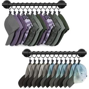 Lunies Hat Rack for Wall with 24 Hooks, Hat Organizer Holder for Baseball Caps, Cap Organizer Hanger, Hat Hanger for Closet, Black Hat Holder with Clips 2 Pack