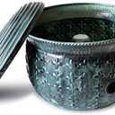 LifeSmart Garden Hose Storage Pot Holder with Lid Forest Green, Woven Whisper) | Water Hose Pot Container For Outside and Indoor Use | Handmade Pot