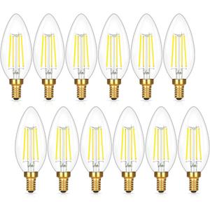 Brightever E12 Candelabra LED Light Bulbs 60 Watt Equivalent, 12 Packs Super Bright 620 Lumen, 6W Clear LED Candle Bulbs, Daylight White 5000K Dimmable Chandelier Light Bulbs for Ceiling Fan