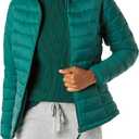 Amazon Essentials Women's Lightweight Long-Sleeve Water-Resistant Packable Puffer Jacket (Medium, Dark Emerald Green)