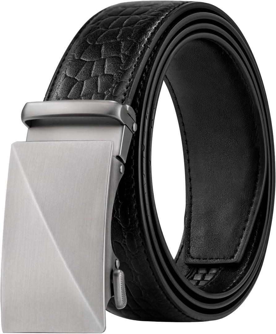 Ratchet Belts for Men, Dress Ratchet Belt Genuine Leather 1 3/8", Mens Belt with Automatic Alloy Buckle (Crocodile Black Rz15)
