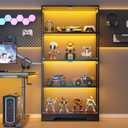 UNIQUITE Display Cabinet with Glass Doors, LED Curio Cabinet with RGB Human Body Sensor Light, 4-Tier Figure Display Case for Collectibles, Tall Bookcase with 4 Shelves, Storage Cabinets, Showcase
