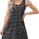 OFEEFAN Womens Summer Dresses 2026 V Neck Sleeveless Sundresses with Pockets Beach Vacation Clothes Floral/Plain (Black, L)