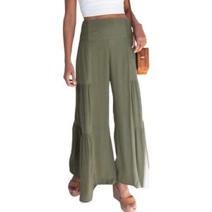Women's Boho High Waisted Palazzo Pants Summer Beach Wide Leg Flowy Pants (X-Large, Green 1)