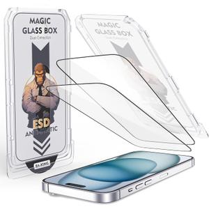 Compatible with iPhone 15/16 Screen Protector with Auto-Alignment Install Kit [Full Edge Coverage] Shatterproof Tempered Glass Screen Protector for iPhone 15/16 6.1" [2 Pack]