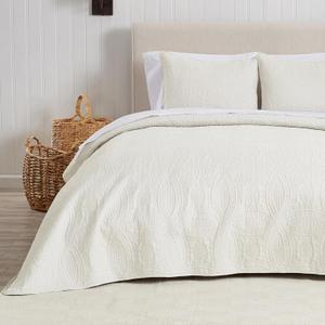 Great Bay Home Oversized King/California King Quilt Set Includes Shams. Ultrasonic Design Lightweight Bedding for All-Season Bedspread, Marshmallow Summer Coverlet Bedding (24 - Floral Stitch Cream)