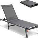 VEVOR Modern Outdoor Lounge Chair, Aluminum Patio Chaise with Adjustable 5-Position, Foldable Pool Lounge Recliner and Full Flat Tanning Chair for Patio, Beach, Pool, Dark Grey (1 Lounge Chair)
