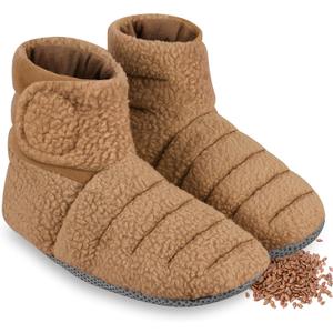 REVIX Microwaveable Booties and Feet Warmers, Microwaveable Foot Warmers with Adjustable Fit & Non-Slip, Microwavable Socks Heated Booties for Women and Men, Mocha, Large