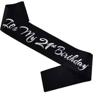 It's My 21st Birthday Sash, Black Silver Birthday Sash for 21st Bday Party Supplies, Gifts for Girl or Boy Bday Party Favors