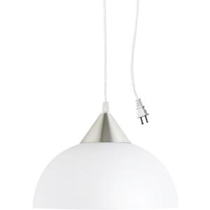 Globe Electric 64413 1-Light Plug-in Pendant, Brushed Steel, Frosted White Shade, 15ft Clear Cord, in-Line On/Off Switch, E26 Base Socket, Kitchen Island, Caf, Hanging Light, Bulb Not Included