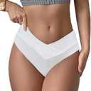 YELAIVP Women's V Cut Bikini Bottom Cheeky High Waisted High Cut Swimsuit Bathing Suit Bottoms (White)