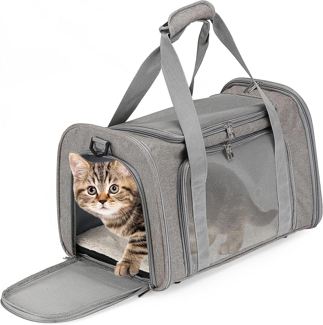 Mr. Pen- Pet Carrier, 17.5" x 11.2" x 11.5", Medium Size, Gray, Portable Travel Carrier for Small Pets, Cats & Small Dogs, Breathable Mesh, Safety Inner Leash, Side Pocket & Padded Shoulder Strap