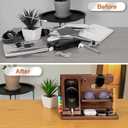 TESLYAR Wood Phone Docking Station for Men - Desk or Nightstand Organizer - Birthday Gifts for Husband, Dad - Anniversary Idea from Wife - Key Holder, Stand Wallet, Watch & Essentials (Bourbon Brown)