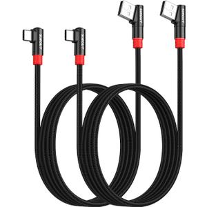 SUNGUY Right Angle USB C Cable 2Pack [6FT/2m] 3A 90 Degree USB 2.0 USB-C Fast Charging Data Sync Cable Nylon Braided for iPhone 16 15 Pro/Pro Max/Plus Samsung Galaxy S25/S24/S23, iPad