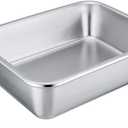 TeamFar Rectangular Cake Pan Brownie Pan, Stainless Steel Lasagna Casserole Baking Pan, 8x10x3, Rust Free & Non Toxic, Easy Clean & Dishwasher Safe (10.5"x8.25"x3.25")