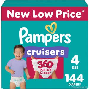 Pampers Diapers - Cruisers 360 - Size 4, 144 Count, Babyproof up to 100% Leakproof Pull-On Diaper