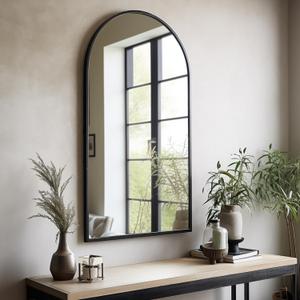 Arched Wall Mounted Mirror, 42"x24", Arch Black Mirror for Bathroom Vanity, Living Room or Bedroom, Entryway, Hallway Wall Mirror, Farmhouse Decorative Mirror for Hanging, Black, Iron Frame (42"L x 24"W, Arched-matt Black)