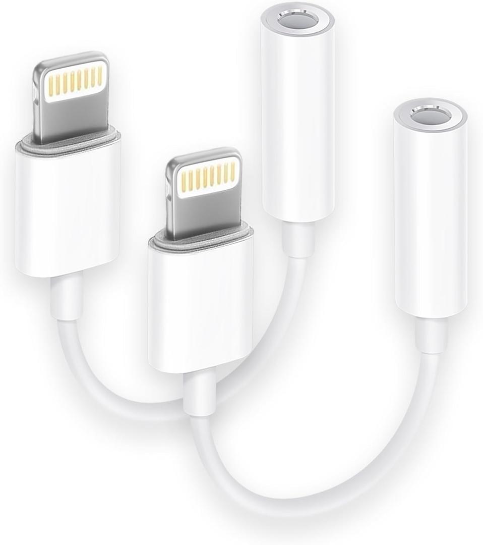 [Apple MFi Certified] 2 Pack Lightning to 3.5 mm Headphone Jack Adapter, iPhone Aux Adapter Converter Dongle Audio Cable Compatible with iPhone 14 13 12 11 X XS 8 7
