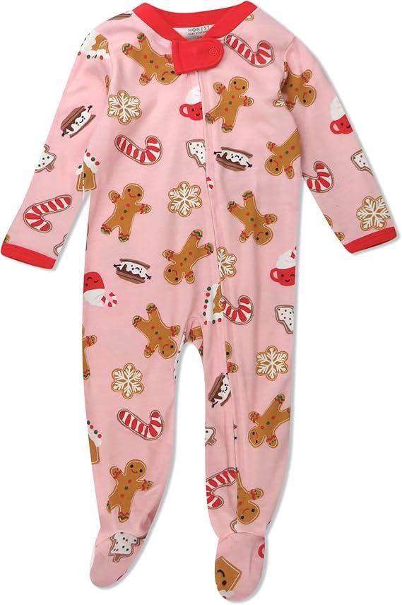 HonestBaby Unisex Baby Organic Cotton Footed Sleep & Play Pajamas Baby and Toddler Sleepers, Color Pink gingerbread, Size 18M