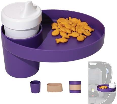 Travel Tray Oval USA Made Extend Your Current Cup Holder to Hold Your Cup Plus A Tray for Snacks, Toys and Accessories. Use in a Car Seat, Booster, Stroller, Golf Cart, Outdoor Chair, Purple