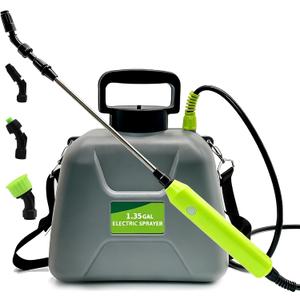 1.35 Gallon Battery Powered Sprayer, Covers 3,000 Sq Ft per Tank – Electric Sprayer with 3 Interchangeable Nozzles, Adjustable Shoulder Strap for Lawn, Garden, Weed Control – Gray