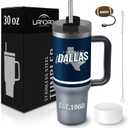 Tumbler 30oz Straight Skinny Portable Handle Car Cups With Anti slip Sleeve Straw Dust Cover, Sports Travel, Stainless Steel Insulated Gifts for Men Women Fans (Dallas)