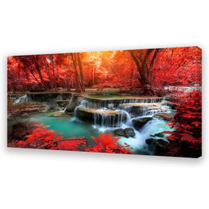 Muolunna BK03950 Wall Art Decor Canvas Print Picture Red Forest Waterfalls 1 Piece Modern Landscape Tree for Living Room Bedroom Kitchen Office Home Decorations Stretched and Framed Ready to Hang (40"L x 20"W)