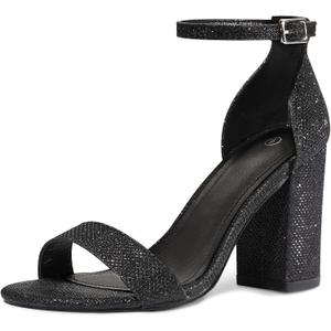 COASIS Women's Chunky Block Heels Open Toe Ankle Strap 3.5 Inch Heeled Sandals, Black Glitter US 8.5