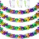 Boao 6 Pcs/39 ft Mardi Gras Decoration Tinsel Garland with LED Light 6.5 ft Each Mardi Gras Metallic Streamers Battery Operated Lighted Hanging Decor for Carnival Party Supply(Battery Not Include)