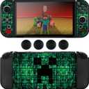 DLseego My World MC Protective Case for Switch OLED New Model, Dockable Soft Shell Cute Cover Case for Joycon Controller with 4PCS Thumb Grips Caps - Green OLED