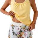 Aidonger Women's Tankini Swimsuit Modest Two Piece Bathing Suit Tummy Control Athletic Blouson Tank Top with Short Bottoms (XX-Large, Light Yellow Print)