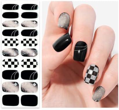OAUEE Semi Cured Gel Nail Strips | Gel Nail Stickers with UV Light Required | Salon Quality, Easy Application and Removal（Gothic Style）,Set of 4