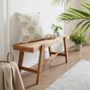 Farmhouse Solid Wood Entryway Bench – 43.4 Inches Rustic Long Bench, Dining Bench with Angled Legs, Hand-Finished Natural Grain, for Foyer, Hallway, Bedroom