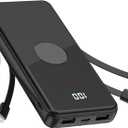 Portable Charger with Built in Cables,High Speed Power Bank 10000mAh Travel Battery Pack 5 Outputs 3 Inputs Portable Phone Charger Backup Battery for iPhone, Samsung, iPad,Tablets (Black)