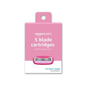 Amazon Basics Women's 5 Blade Razor Blades Refills, Fits Amazon Basics FITS System & Venus Handles, 6 Cartridges (Pack of 1)