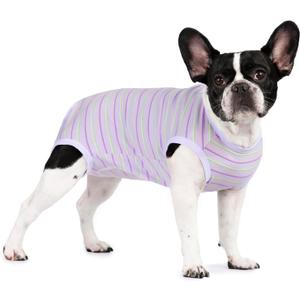 Puppy Striped Recovery Suit for Female Male Dogs Cats,Zip Up Dog Onesie Recovery Shirt Abdominal Wounds,Professional Spay Neuter Dog Pet Bodysuit After Surgery Wear Anti Licking Wounds, Large