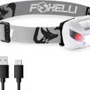 Foxelli USB-C Rechargeable LED Headlamp  Super Bright, Lightweight Head Lamp for Running, Camping, Hiking & Work  Comfortable Fit for Adults & Kids (White)