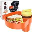 Car Seat Snack Tray for Kids: 2PCS Kids Car Seat Tray with Cup Holder, Toddlers Road Trip Essential, Travel Snacks Food Plate for Stroller, Boosters with a Cup Holder (Orange)