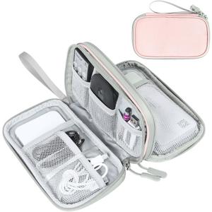 FYY Electronic Organizer, Travel Cable Organizer Bag Pouch Electronic Accessories Carry Case Portable Waterproof Double Layers Storage Bag for Cable, Cord, Phone, Earphone, Medium Size, Light Pink