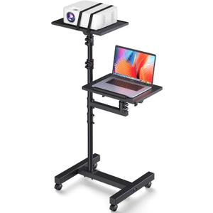 Facilife 2 Shelves Projector Stand Tripod, Height Adjustable Max 64", Mobile Laptop Cart on Wheels Projector Tripod Stand, Overbed Table with Wheels, Rolling Laptop Floor Stand for Couch