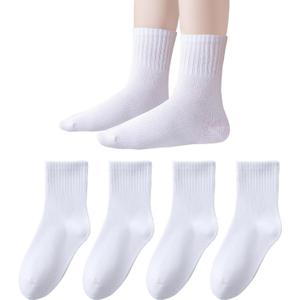 EPEIUS Unisex Kids Crew Socks Soft Cotton Seamless School Socks for Girls Boys Dress Sox White Black Navy 4/6/8 Pairs (5-8 Years)