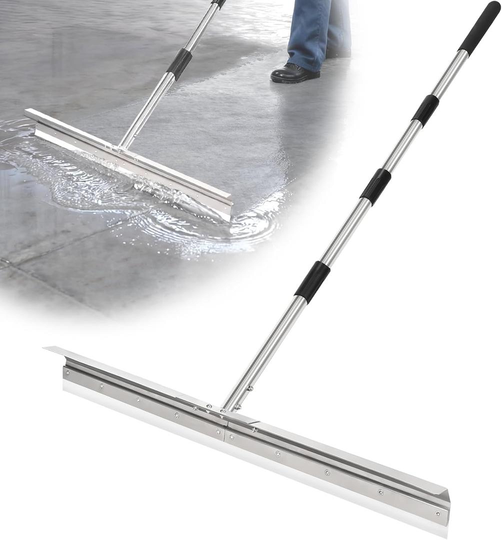 CAROD 33.4" Large Floor Squeegee for Concrete, Commercial Heavy Duty Silicone Blade Squeegee for Floor with 63" Stainless Handle, AntiSplash Curved Baffle for Garage, Factory, and Tough Cleaning Jobs