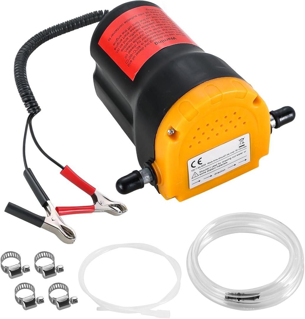 Oil Change Pump Extractor, 60W 12V Oil Diesel Fluid Pump Extractor Scavenge Suction Transfer Pump with Hose, Pump Oil Quick Changer for Boat, Car, Speedboat, Motorcycle (Yellow)