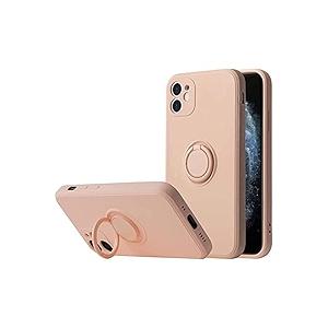 Case for iPhone 11 Silicone Liquid,Soft Gel Microfiber Lining Cushion Bumper for iPhone 11 with Ring Holder Kickstand Support Magnetic Case, Pink Sand